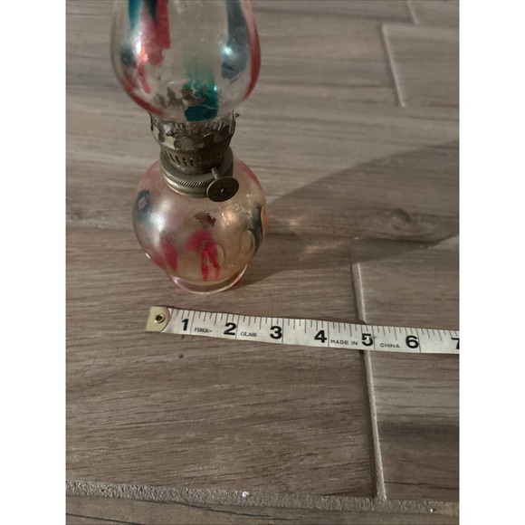 Small Oil Lamp Multi Colored Striped Made In Hong Kong 7.75" Tall 5A - Picture 7 of 7